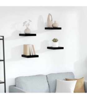 vidaXL Floating Wall Shelves 4 pcs High Gloss Black 23x23.5x3.8 cm MDF — Size: 23 x 23.5 x 3.8 cm