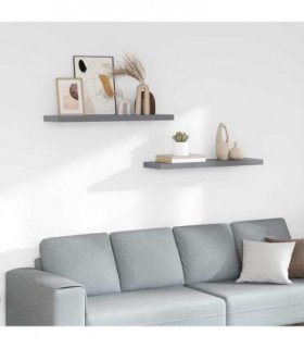 vidaXL Floating Wall Shelves 2 pcs Grey 90x23.5x3.8 cm MDF — Size: 90 x 23.5 x 3.8 cm