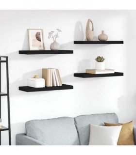 vidaXL Floating Wall Shelves 4 pcs Black 60x23.5x3.8 cm MDF — Size: 60 x 23.5 x 3.8 cm