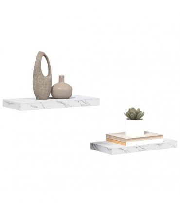 vidaXL Wall Shelf 2 pcs White Marble 50 x 23.5 x 4 cm Engineered Wood — Size: 50 x 23.5 x 3.8 cm