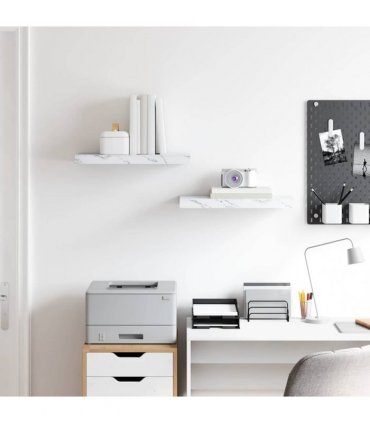 vidaXL Wall Shelf 2 pcs White Marble 50 x 23.5 x 4 cm Engineered Wood — Size: 50 x 23.5 x 3.8 cm