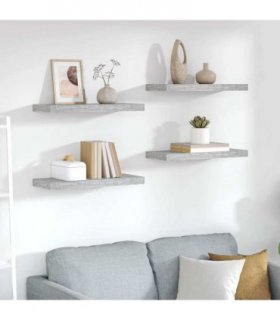 vidaXL Floating Wall Shelves 4 pcs Concrete Grey 60x23.5x3.8 cm MDF — Size: 60 x 23.5 x 3.8 cm