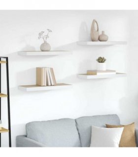 vidaXL Floating Wall Shelves 4 pcs Oak and White 60x23.5x3.8 cm MDF — Size: 60 x 23.5 x 3.8 cm