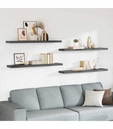 vidaXL Floating Wall Shelves 4 pcs High Gloss Grey 120x23.5x3.8 cm MDF — Size: 120 x 23.5 x 3.8 cm