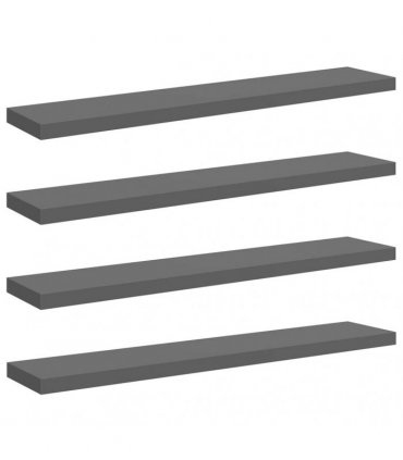 vidaXL Floating Wall Shelves 4 pcs High Gloss Grey 120x23.5x3.8 cm MDF — Size: 120 x 23.5 x 3.8 cm