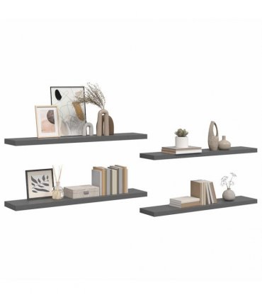 vidaXL Floating Wall Shelves 4 pcs High Gloss Grey 120x23.5x3.8 cm MDF — Size: 120 x 23.5 x 3.8 cm