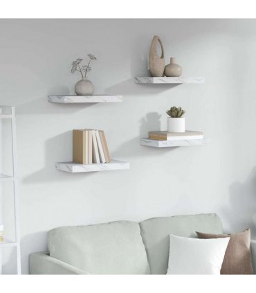 vidaXL Wall Shelf 4 pcs White Marble 40 x 23.5 x 4 cm Engineered Wood — Size: 40 x 23.5 x 3.8 cm