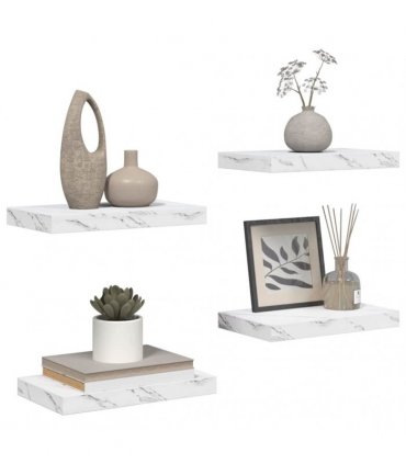 vidaXL Wall Shelf 4 pcs White Marble 40 x 23.5 x 4 cm Engineered Wood — Size: 40 x 23.5 x 3.8 cm
