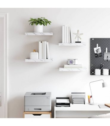 vidaXL Wall Shelf 4 pcs White Marble 40 x 23.5 x 4 cm Engineered Wood — Size: 40 x 23.5 x 3.8 cm