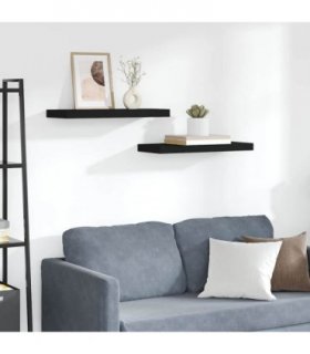 vidaXL Floating Wall Shelves 2 pcs Black 60x23.5x3.8 cm MDF — Size: 60 x 23.5 x 3.8 cm