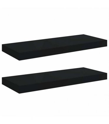 vidaXL Floating Wall Shelves 2 pcs Black 60x23.5x3.8 cm MDF — Size: 60 x 23.5 x 3.8 cm