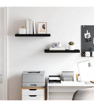 vidaXL Floating Wall Shelves 2 pcs Black 60x23.5x3.8 cm MDF — Size: 60 x 23.5 x 3.8 cm