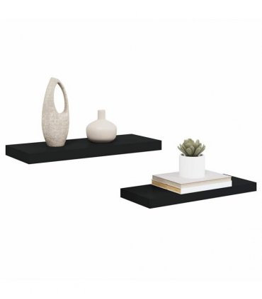 vidaXL Floating Wall Shelves 2 pcs Black 60x23.5x3.8 cm MDF — Size: 60 x 23.5 x 3.8 cm
