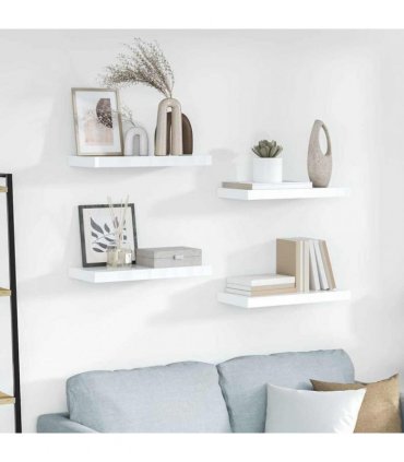 vidaXL Floating Wall Shelves 4 pcs High Gloss White 50x23x3.8 cm MDF — Size: 50 x 23 x 3.8 cm