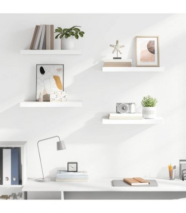 vidaXL Floating Wall Shelves 4 pcs High Gloss White 50x23x3.8 cm MDF — Size: 50 x 23 x 3.8 cm
