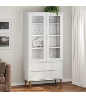 vidaXL Vitrine Cabinet MOLDE White 90x35x175 cm Solid Wood Pine