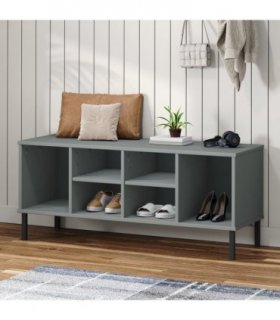 vidaXL Shoe Rack with Metal Legs Grey 106x35x45 cm Solid Wood OSLO
