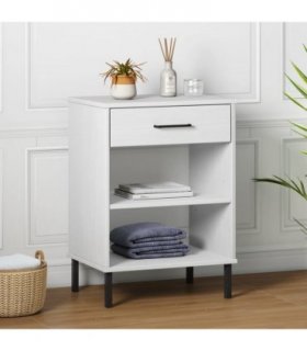 vidaXL Console Cabinet with Metal Legs White Solid Wood Pine OSLO