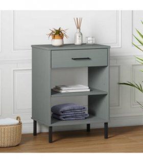 vidaXL Console Cabinet with Metal Legs Grey Solid Wood Pine OSLO