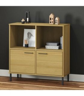 vidaXL Bookcase with Metal Legs Brown 90x35x90.5 cm Solid Wood OSLO