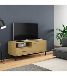 vidaXL TV Cabinet with Metal Legs Brown Solid Wood Pine OSLO