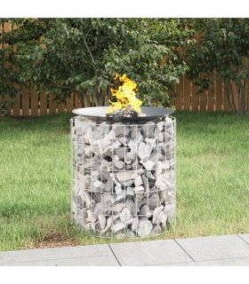 vidaXL Gabion Fire Pit Ø 50 cm Galvanised Iron — Size: 50 x 50 cm