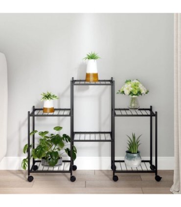 vidaXL Flower Stand with Wheels 83x25x63.5 cm Black Iron