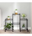 vidaXL Flower Stand with Wheels 83x25x63.5 cm Black Iron