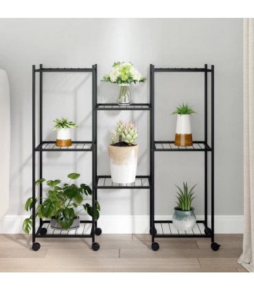vidaXL Flower Stand with Wheels 83x25x83.5 cm Black Iron