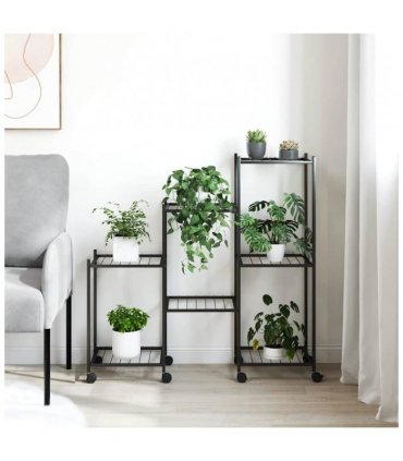 vidaXL Flower Stand with Wheels 83x25x83.5 cm Black Iron — V0671960438