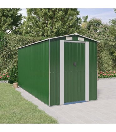 vidaXL Garden Shed Green 192x440x223 cm Galvanised Steel — Size: 192 x 440 x 223 cm
