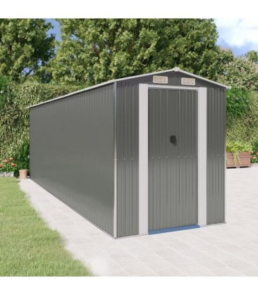 vidaXL Garden Shed Light Grey 192x606x223 cm Galvanised Steel — Size: 192 x 606 x 223 cm