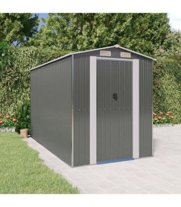 vidaXL Garden Shed Light Grey 192x357x223 cm Galvanised Steel — Size: 192 x 357 x 223 cm