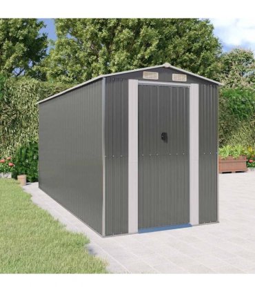 vidaXL Garden Shed Light Grey 192x440x223 cm Galvanised Steel — Size: 192 x 440 x 223 cm