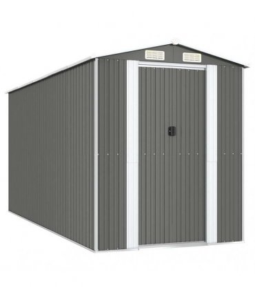 vidaXL Garden Shed Light Grey 192x440x223 cm Galvanised Steel — Size: 192 x 440 x 223 cm