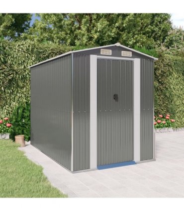 vidaXL Garden Shed Light Grey 192x274x223 cm Galvanised Steel — Size: 192 x 274 x 223 cm