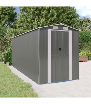 vidaXL Garden Shed Light Grey 192x523x223 cm Galvanised Steel — Size: 192 x 523 x 223 cm