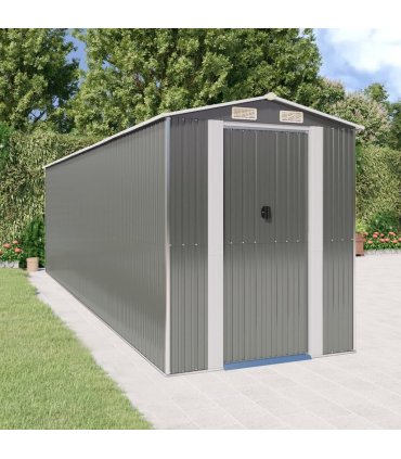 vidaXL Garden Shed Light Grey 192x689x223 cm Galvanised Steel — Size: 192 x 689 x 223 cm