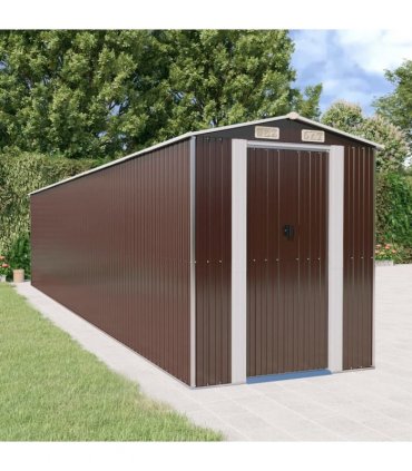 vidaXL Garden Shed Dark Brown 192x938x223 cm Galvanised Steel — Size: 192 x 938 x 223 cm