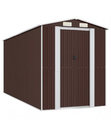 vidaXL Garden Shed Dark Brown 192x440x223 cm Galvanised Steel — Size: 192 x 440 x 223 cm