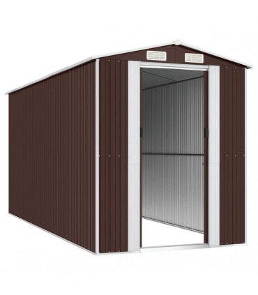 vidaXL Garden Shed Dark Brown 192x440x223 cm Galvanised Steel — Size: 192 x 440 x 223 cm