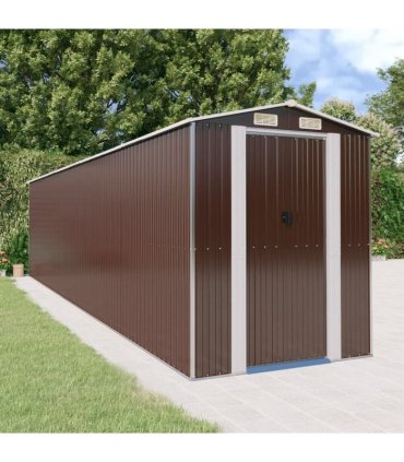 vidaXL Garden Shed Dark Brown 192x855x223 cm Galvanised Steel — Size: 192 x 855 x 223 cm