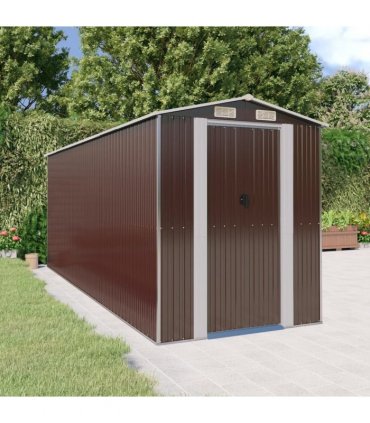 vidaXL Garden Shed Dark Brown 192x523x223 cm Galvanised Steel — Size: 192 x 523 x 223 cm