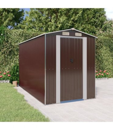 vidaXL Garden Shed Dark Brown 192x357x223 cm Galvanised Steel — Size: 192 x 357 x 223 cm