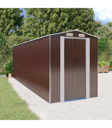 vidaXL Garden Shed Dark Brown 192x606x223 cm Galvanised Steel — Size: 192 x 606 x 223 cm