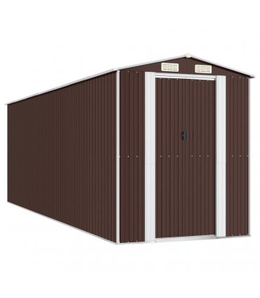vidaXL Garden Shed Dark Brown 192x606x223 cm Galvanised Steel — Size: 192 x 606 x 223 cm