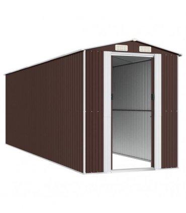 vidaXL Garden Shed Dark Brown 192x606x223 cm Galvanised Steel — Size: 192 x 606 x 223 cm