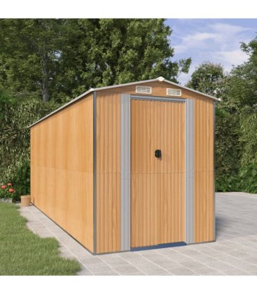 vidaXL Garden Shed Light Brown 192x523x223 cm Galvanised Steel — Size: 192 x 523 x 223 cm