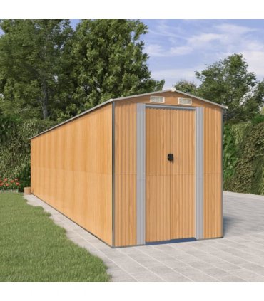 vidaXL Garden Shed Light Brown 192x855x223 cm Galvanised Steel — Size: 192 x 855 x 223 cm