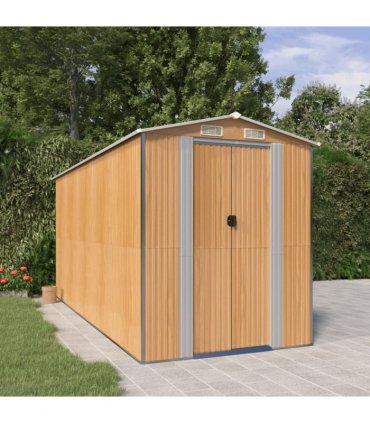 vidaXL Garden Shed Light Brown 192x440x223 cm Galvanised Steel — Size: 192 x 440 x 223 cm
